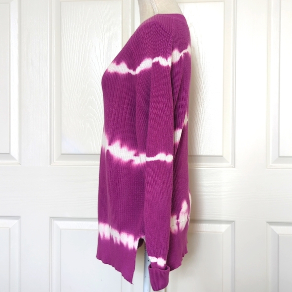 Johnny Was Cable Knit V-neck Tie Dye Purple Sweater - Picture 6 of 9